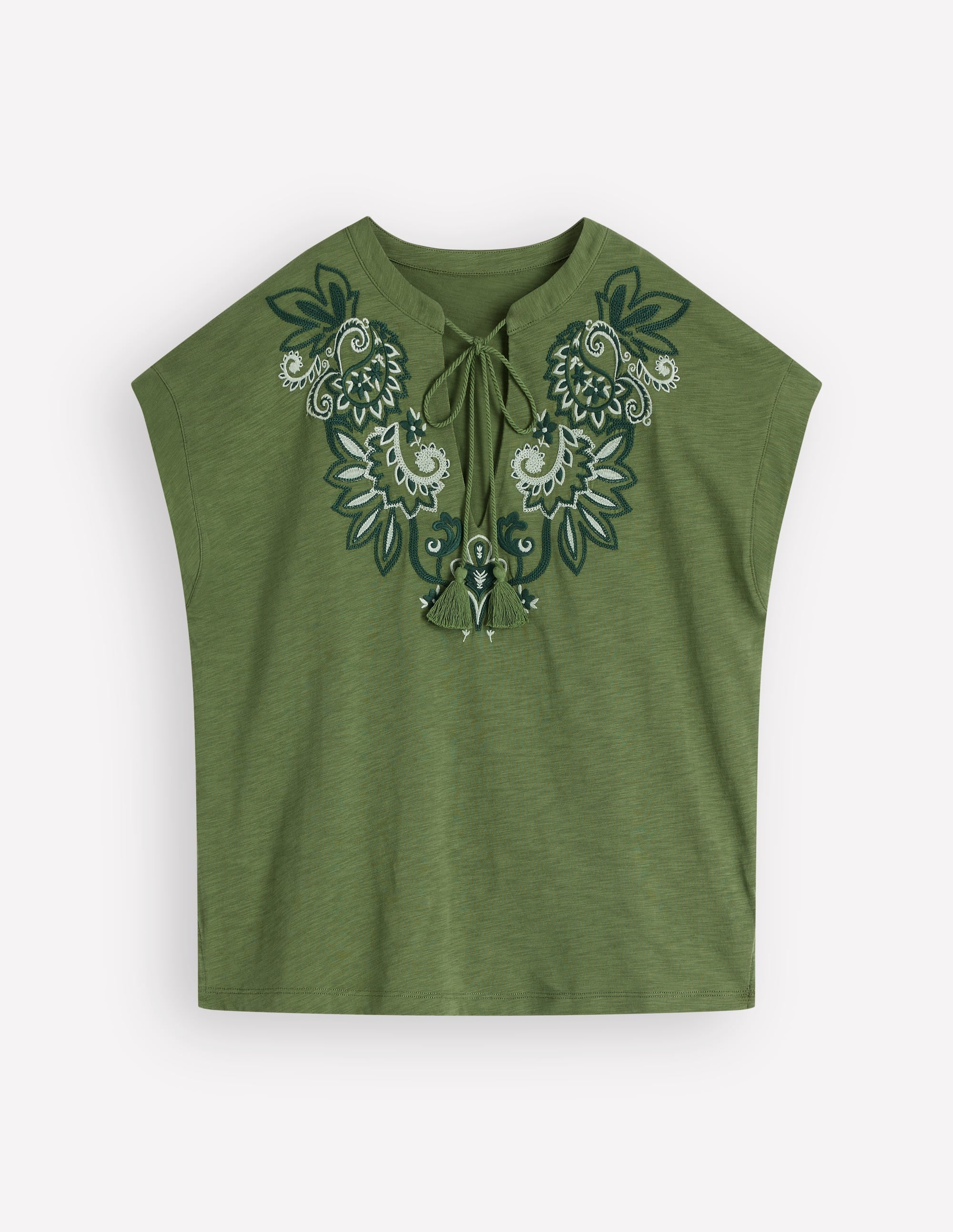 Nina Embroidered Notch T-shirt-Safari Green