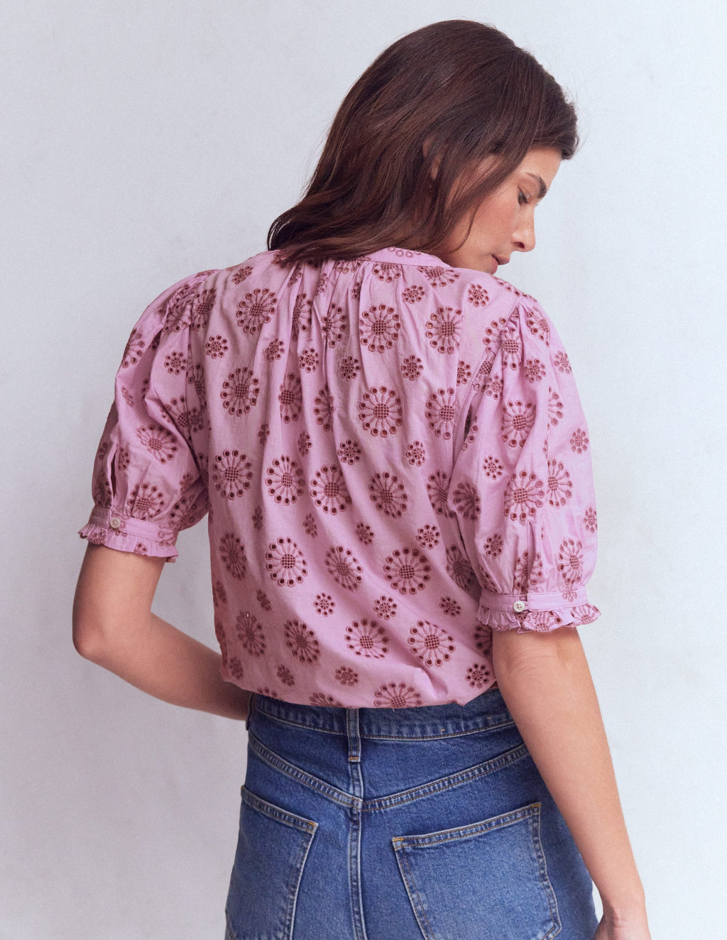 Camille Embroidered Cotton Top-Soft Lavender