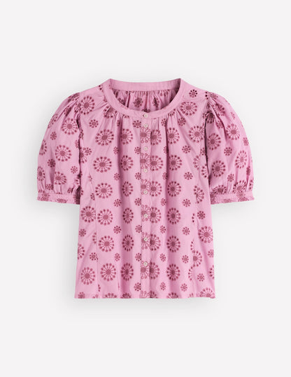 Camille Embroidered Cotton Top-Soft Lavender