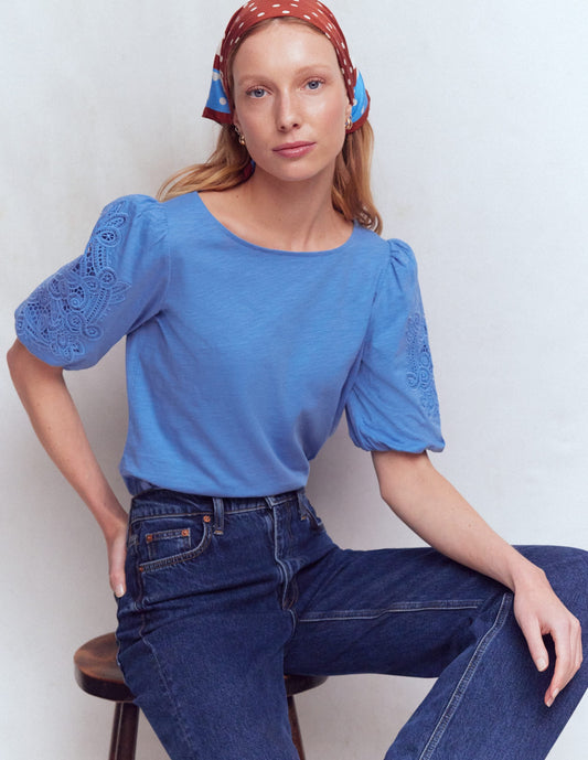 Tape Lace T-shirt-Forget Me Not Blue