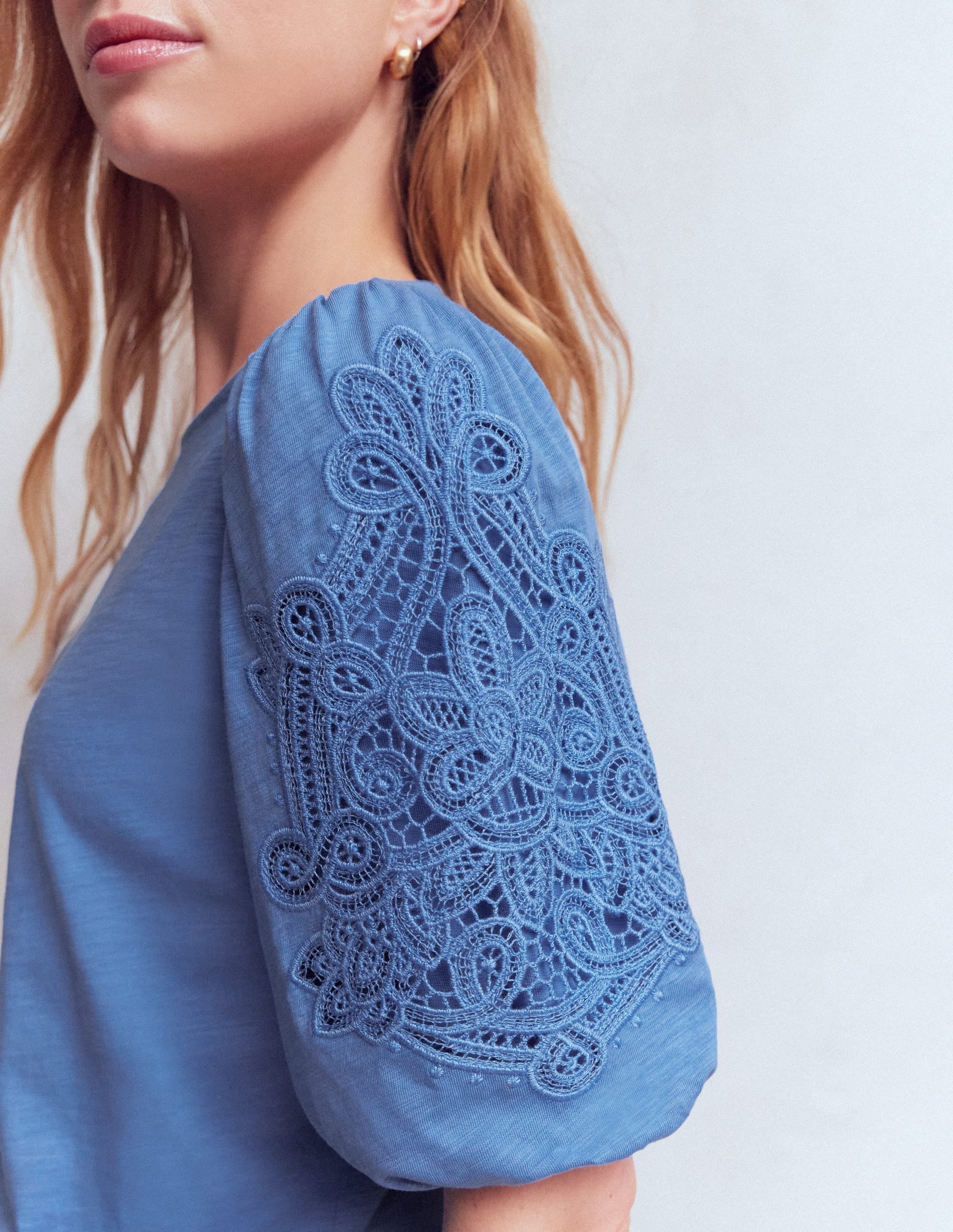 Tape Lace T-shirt-Forget Me Not Blue