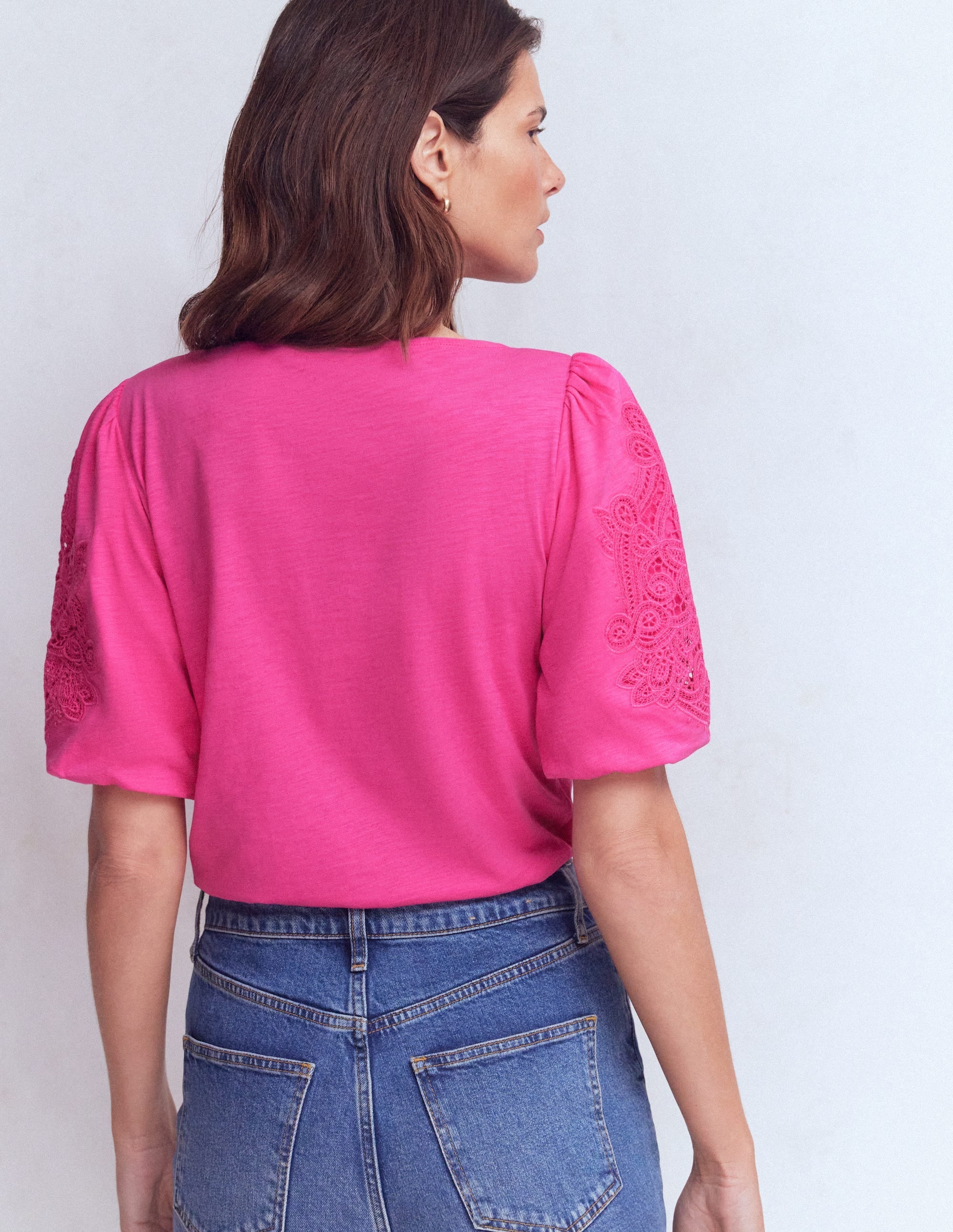 Tape Lace T-shirt-Phlox Pink