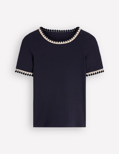 Maddie Trim Detail T-Shirt-Navy