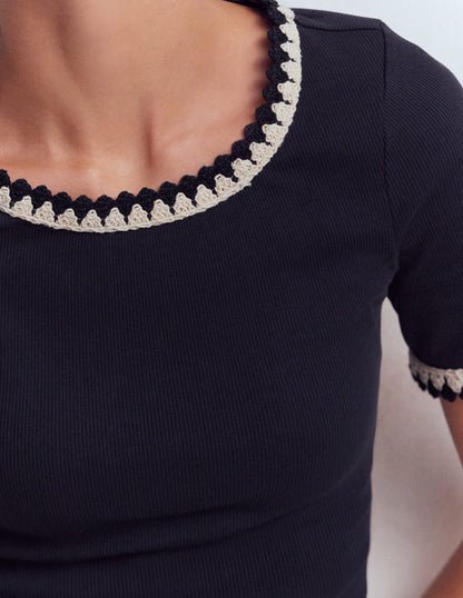 Maddie Trim Detail T-Shirt-Navy