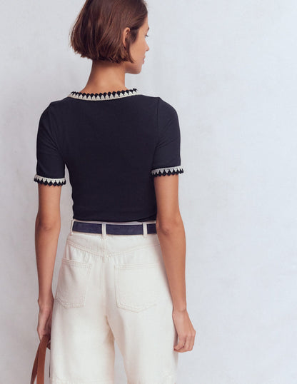 Maddie Trim Detail T-Shirt-Navy
