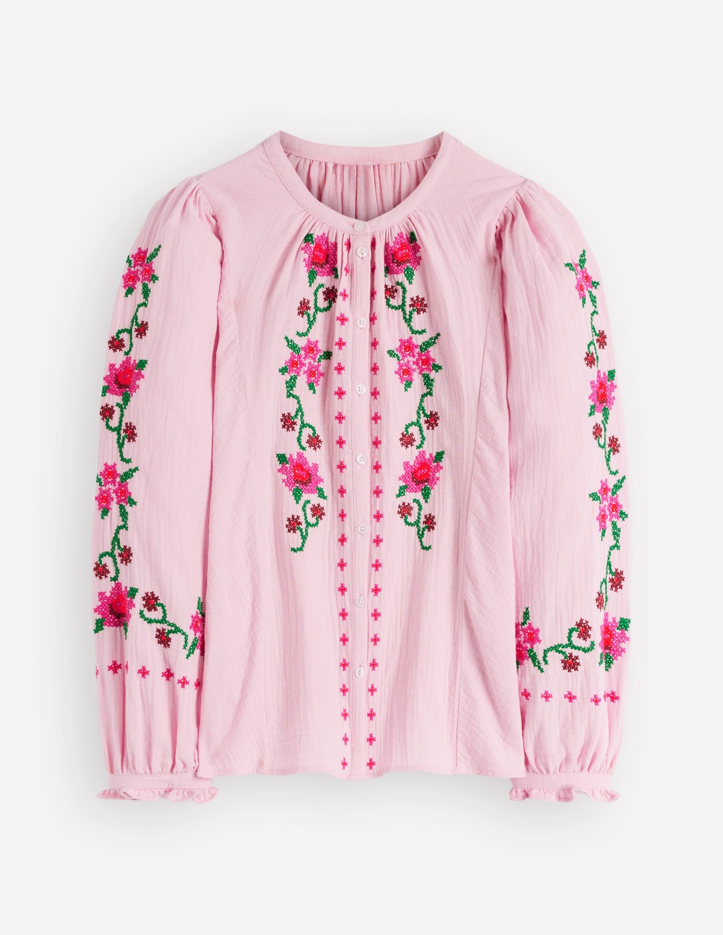 Camille Double Cloth Top-Spring Blossom Pink Embroidery