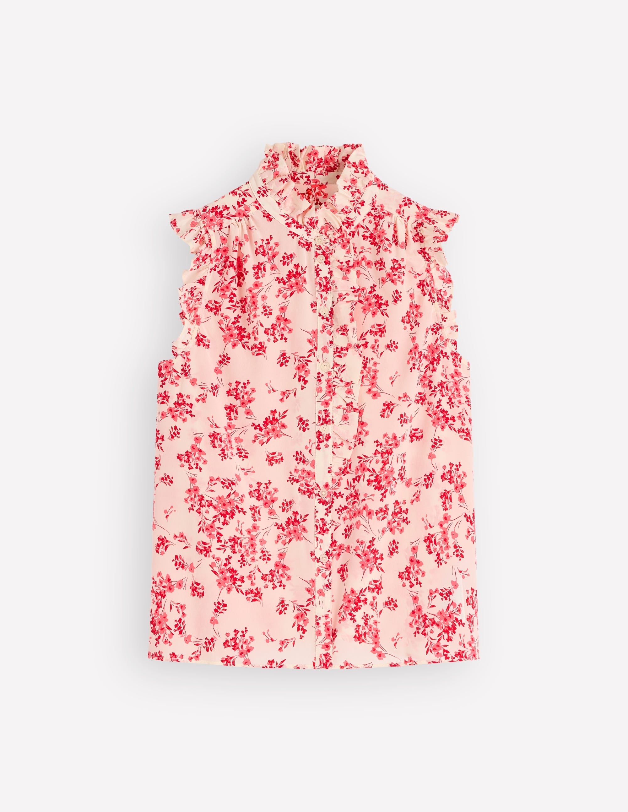 Isabel Sleeveless Silk Top-Pink, Bloom Scatter Mono