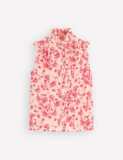 Isabel Sleeveless Silk Top-Pink, Bloom Scatter Mono