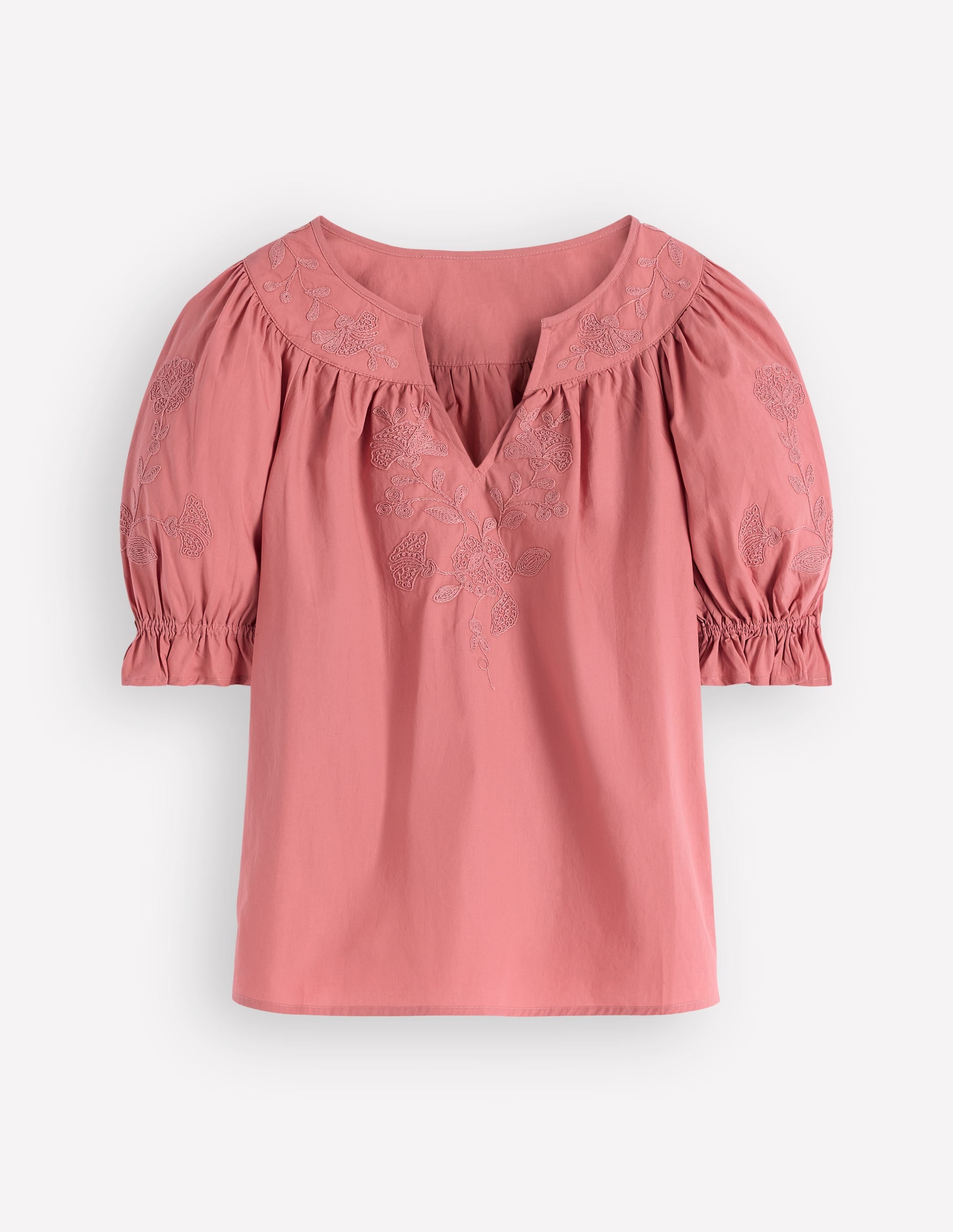 Cotton Embroidered Yoke Top-Vintage Rose Embroidered
