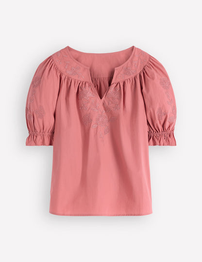Cotton Embroidered Yoke Top-Vintage Rose Embroidered