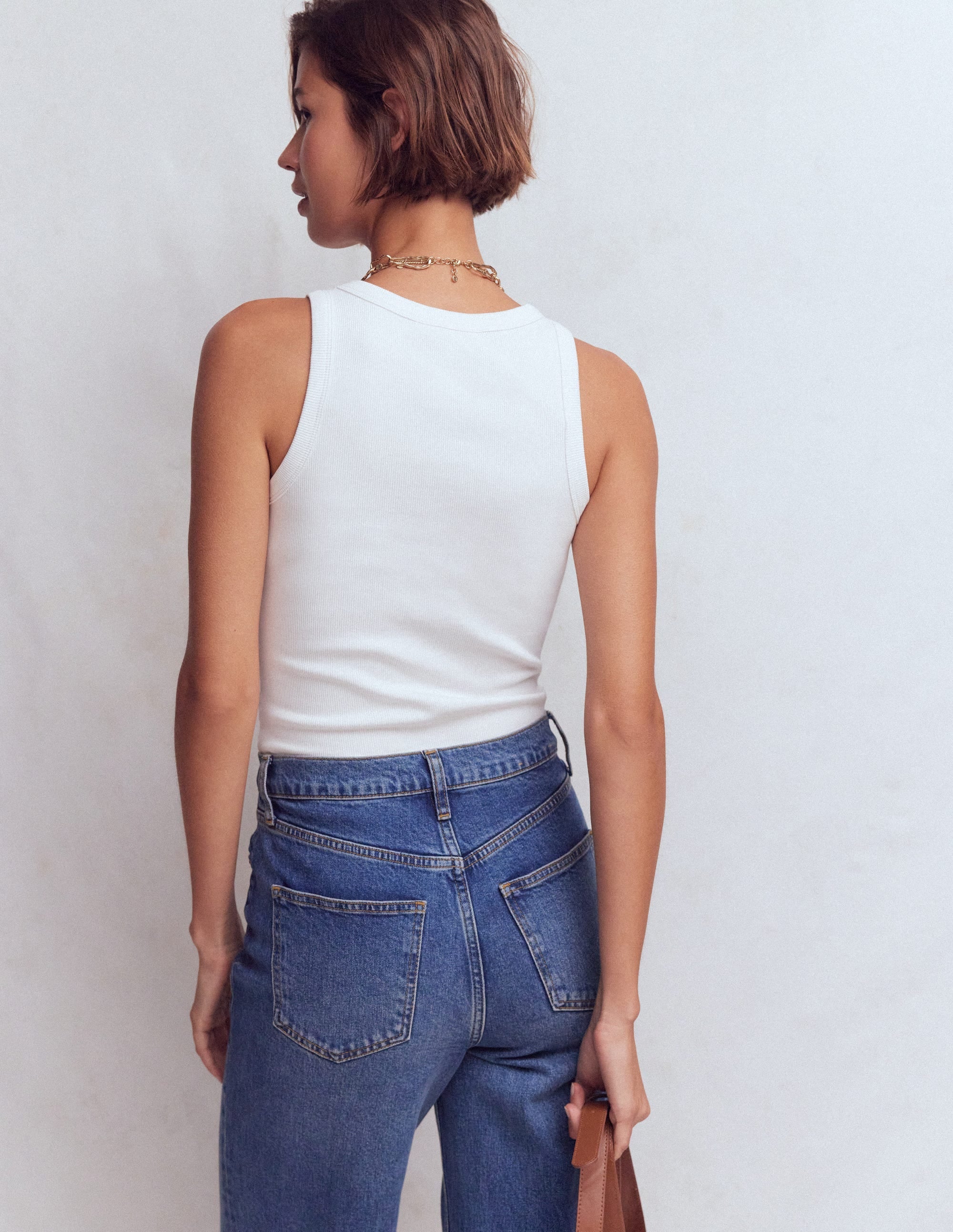 Ribbed Racer Vest-White