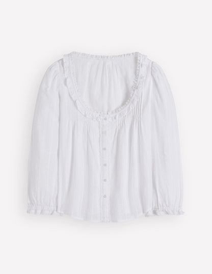 Scoop Neck Ruffle Top-White