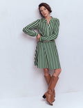Orla Short Jersey Shirt Dress-Hunter Green and Ivory Stripe