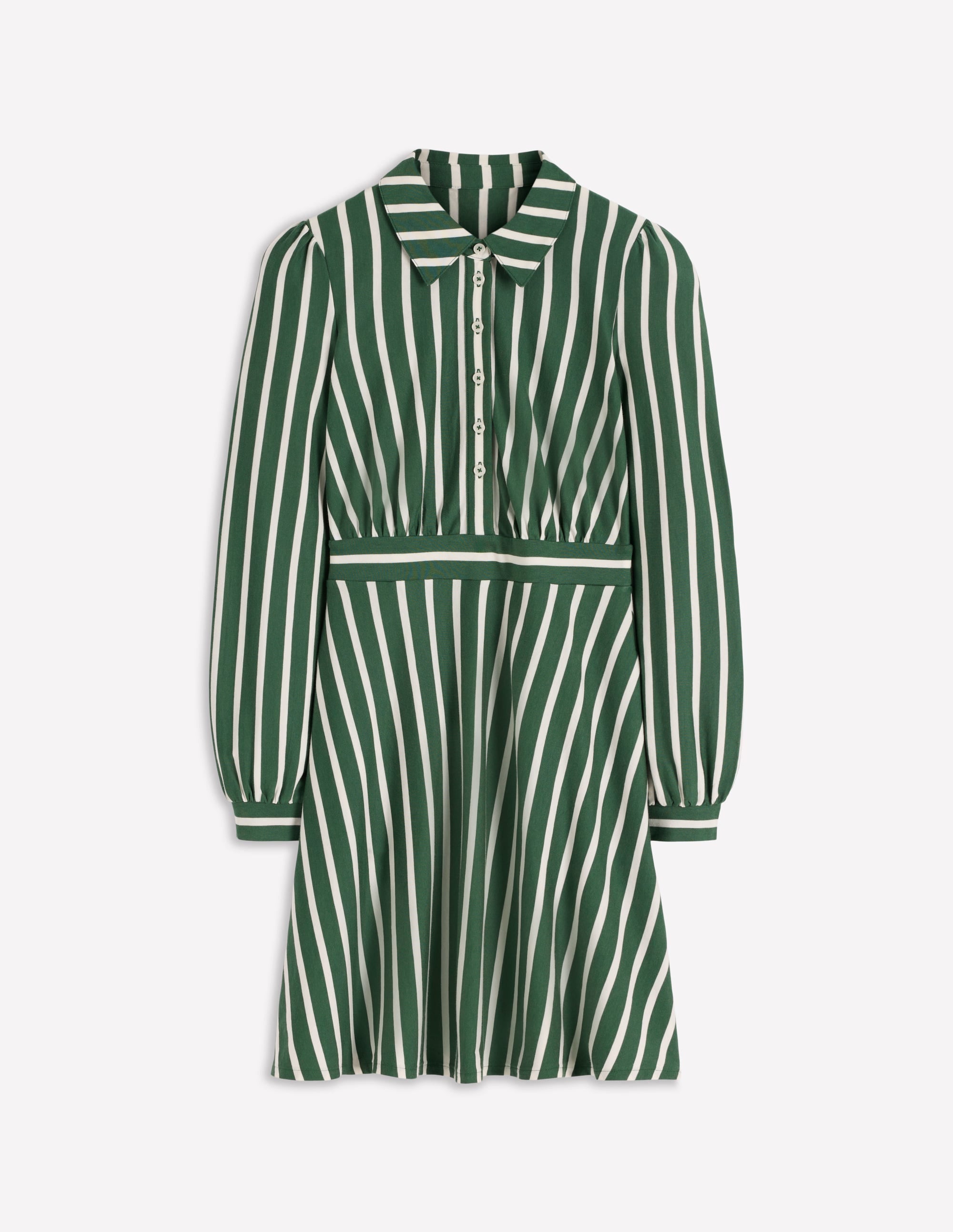 Orla Short Jersey Shirt Dress-Hunter Green and Ivory Stripe