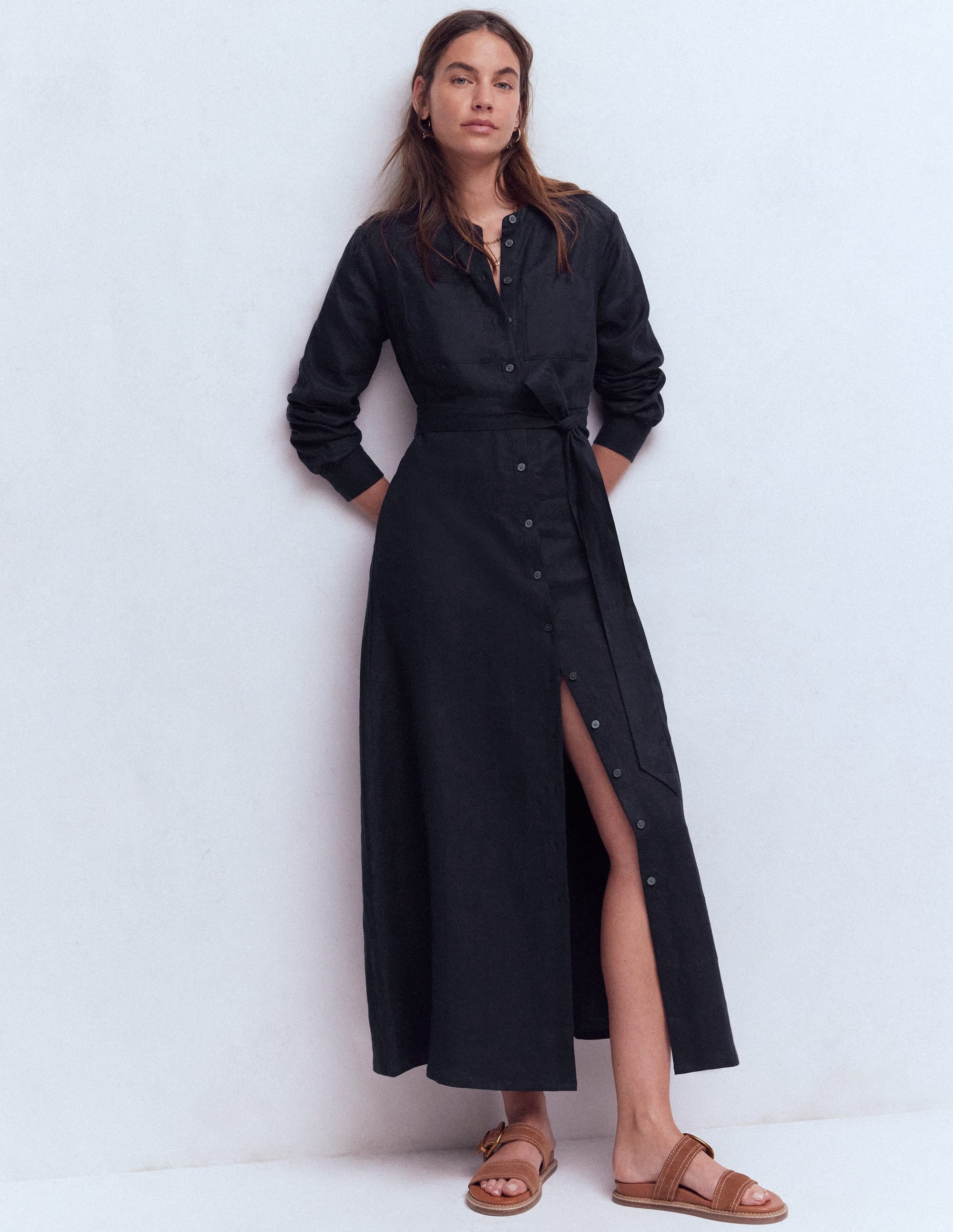 Mollie Linen Midi Dress-Navy
