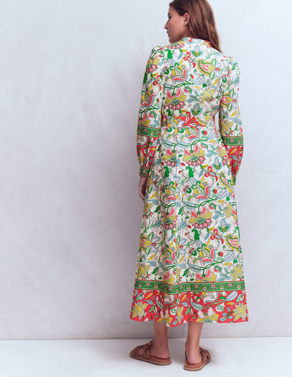 Ava Linen Blend Midi Dress-Multi, Botanical Trail