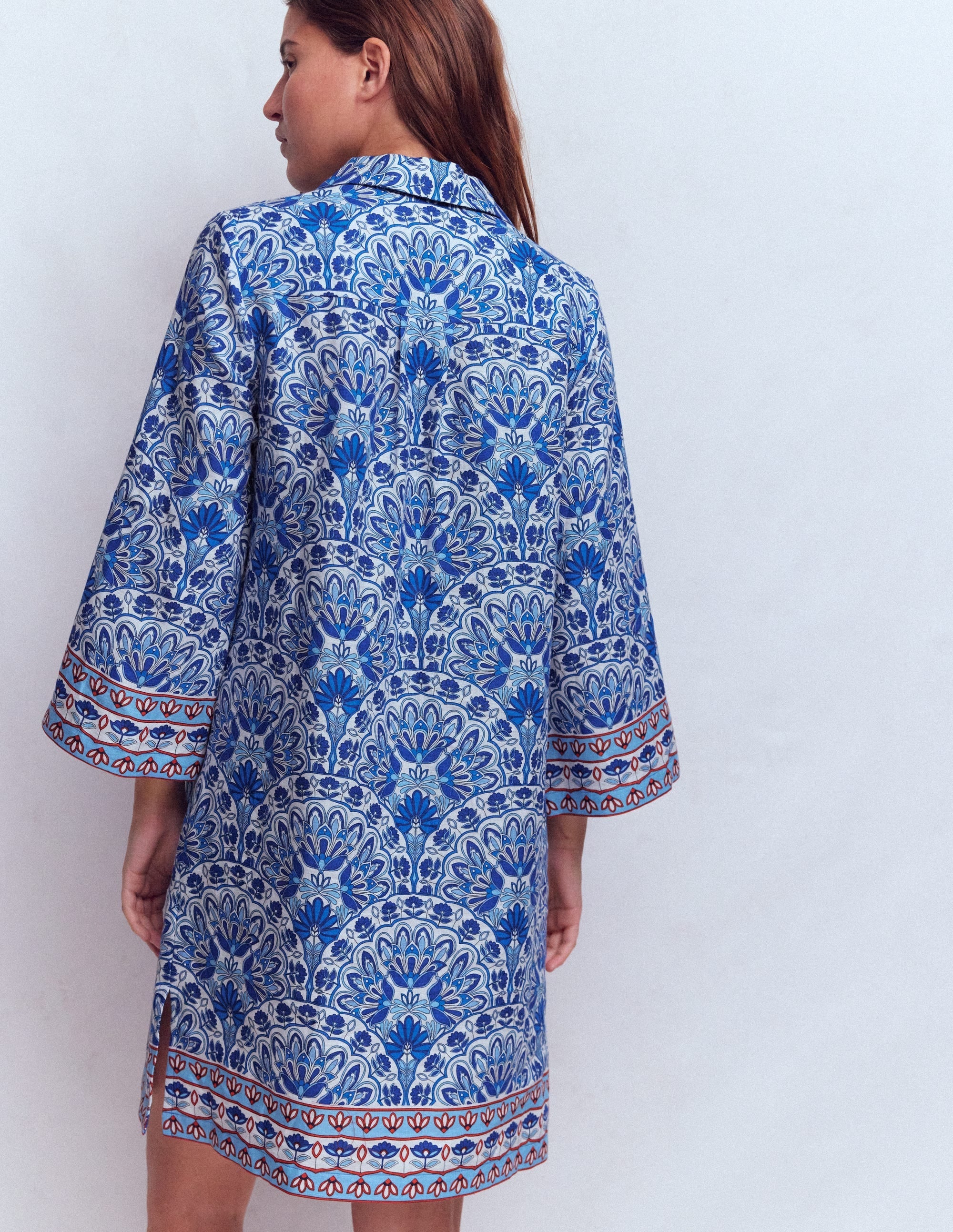 Carmen Linen Short Dress-Bright Blue, Elaborate Terrace