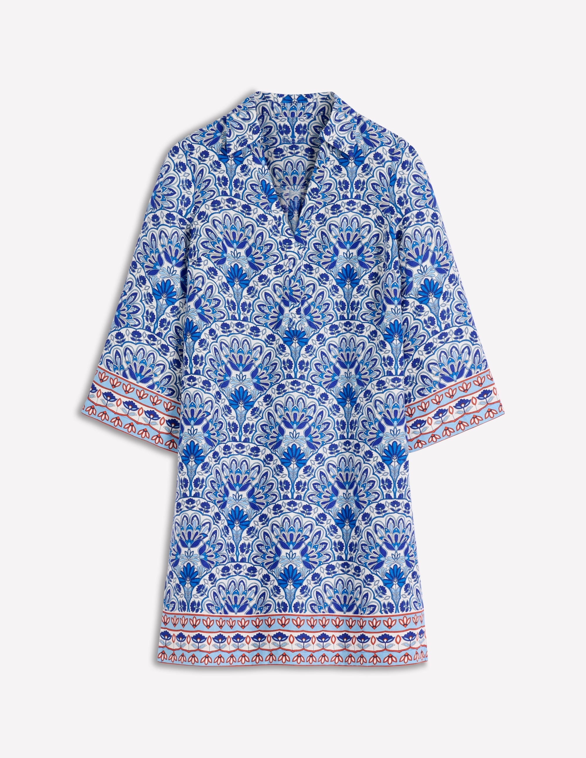 Carmen Linen Short Dress-Bright Blue, Elaborate Terrace