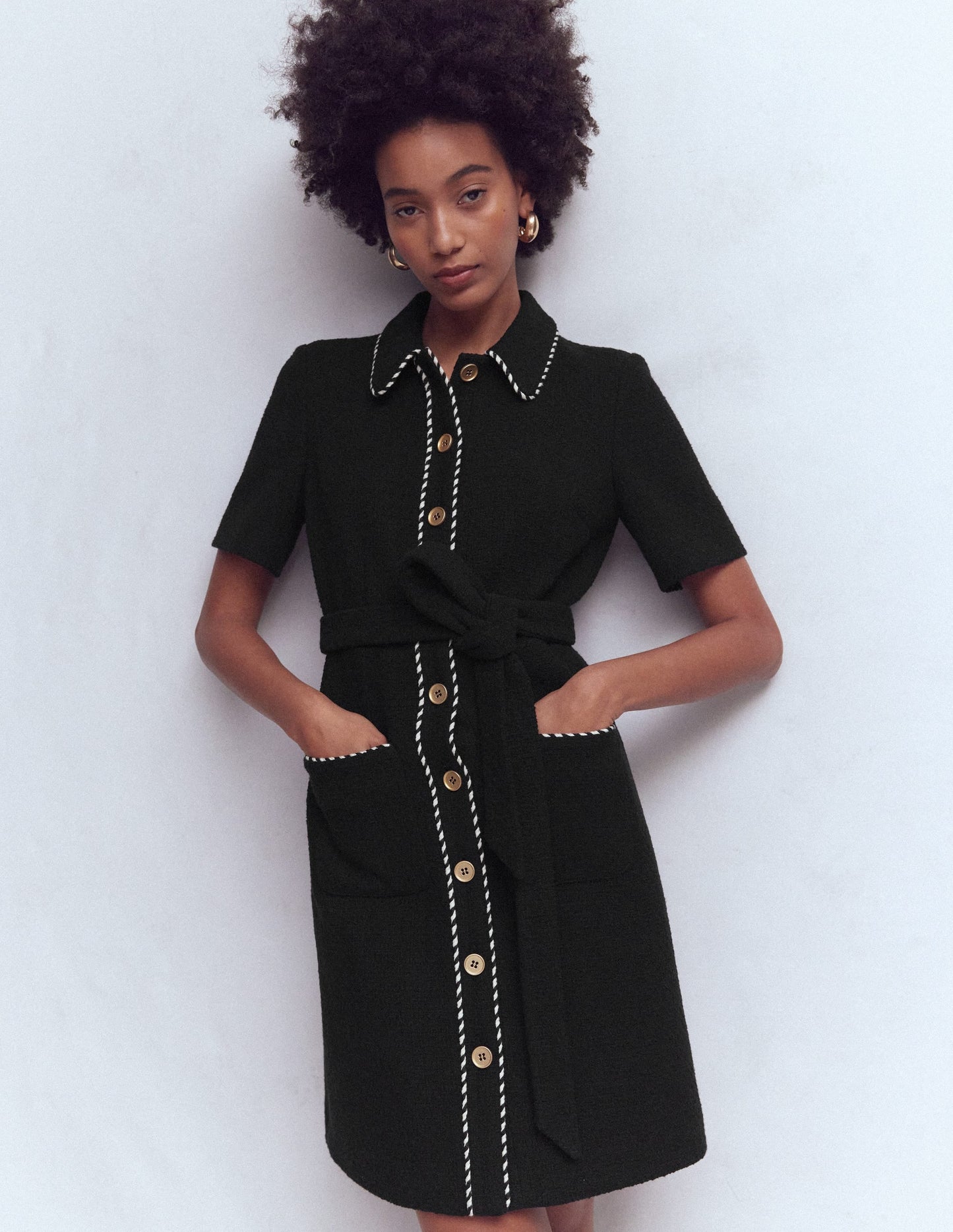 Loren Trim Short Dress-Black