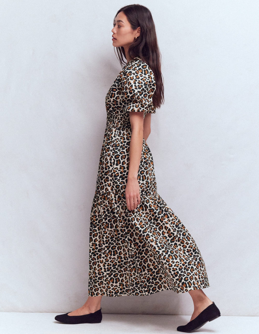 Irene Puff Sleeve Cotton Dress-Almond Milk, Cheetah Pop