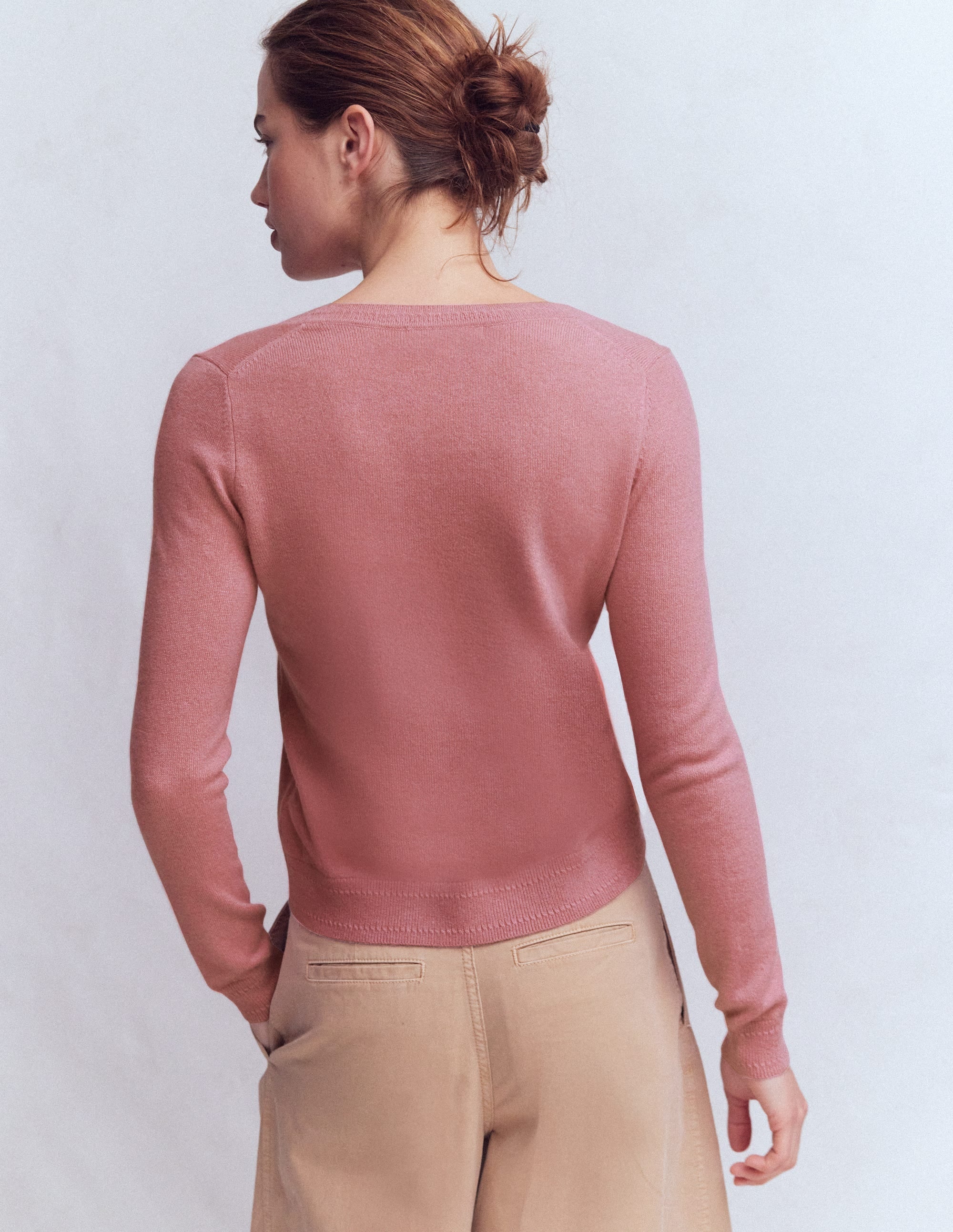 Eva Cashmere V-Neck Sweater-Camelia Pink