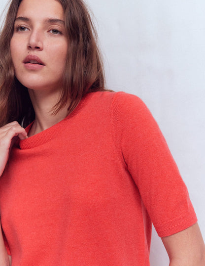 Eva Cashmere T-Shirt-Fiery Orange Melange