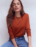Emilia Cotton Crew Sweater-Roasted Chestnut Brown