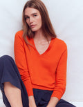Emilia Cotton V Neck Sweater-Sunset Orange