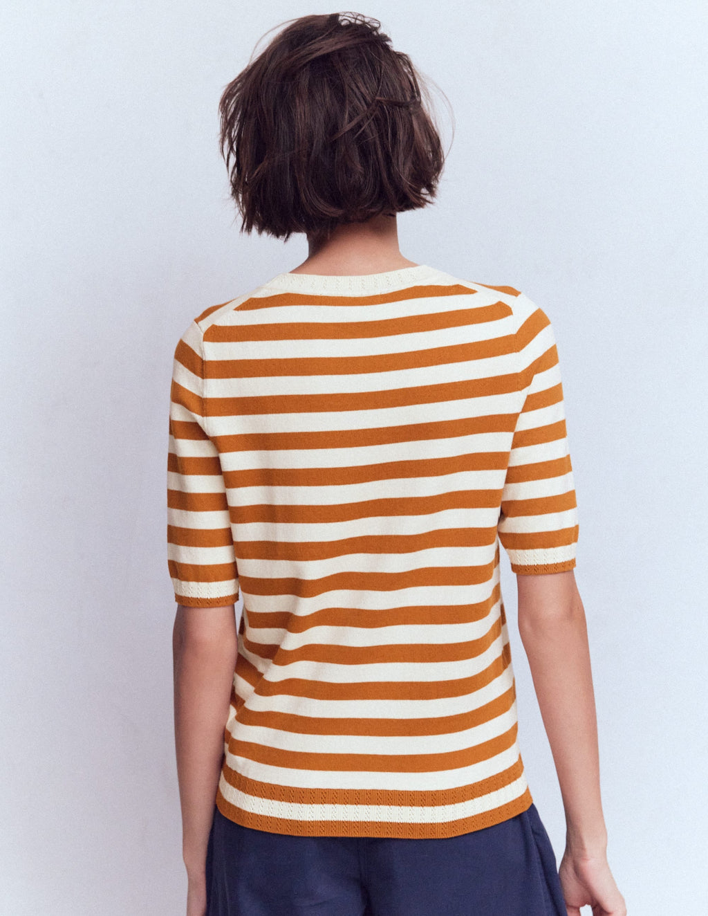 Emilia Cotton Crew T-shirt-Cognac/ Warm Ivory