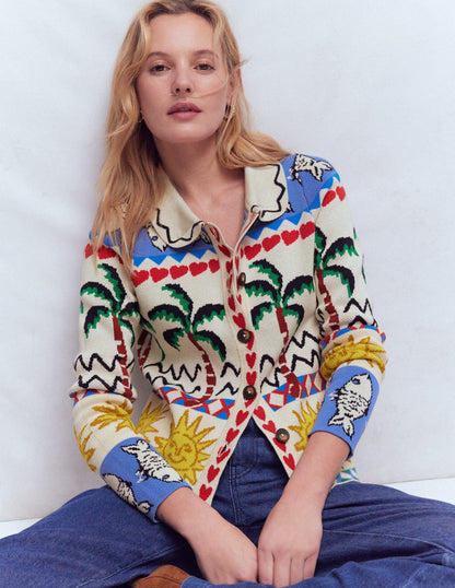 Jacquard Knitted Shacket-Warm Ivory, Novelty
