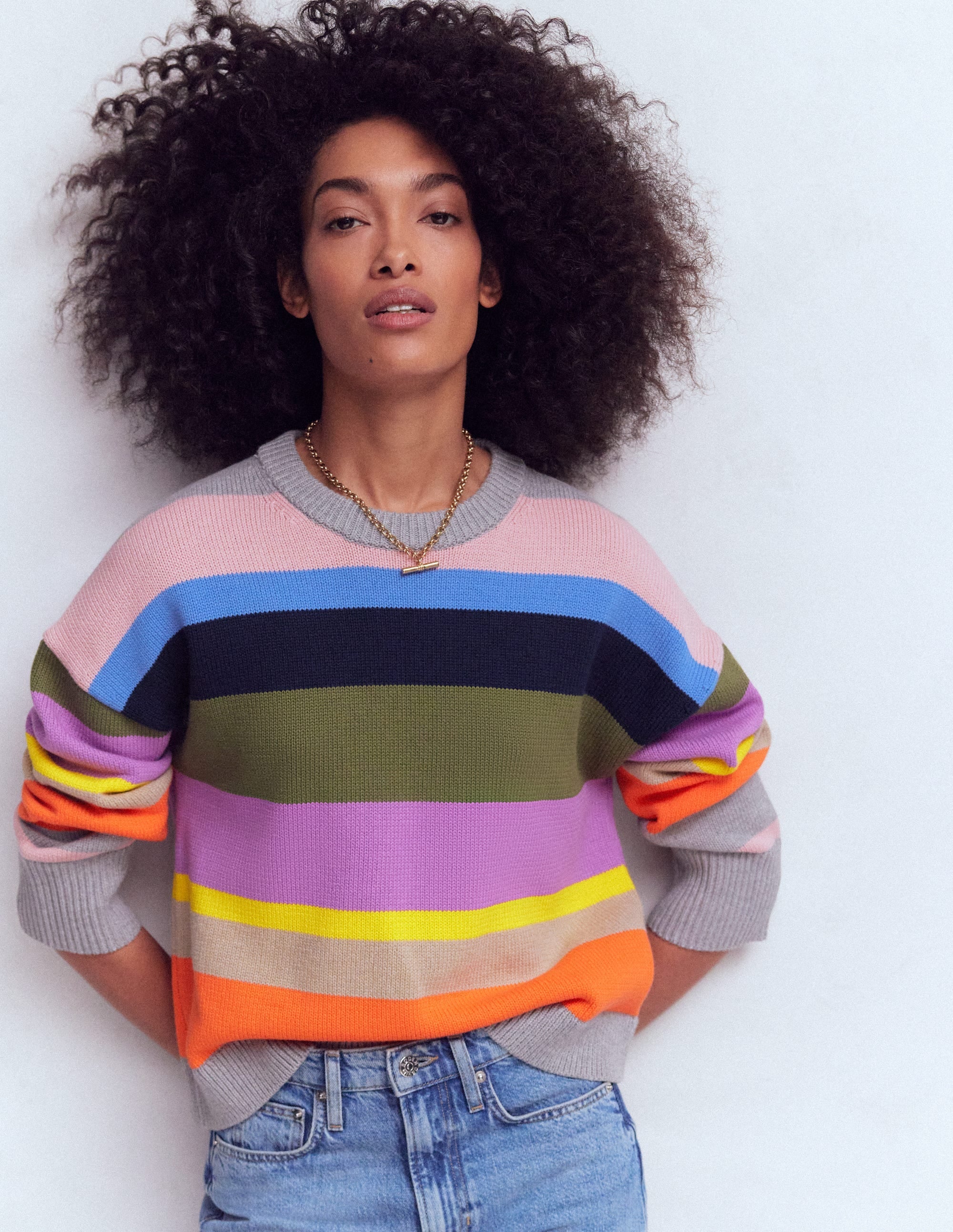 Lucy Relaxed Cotton Sweater-Mutli, Rainbow