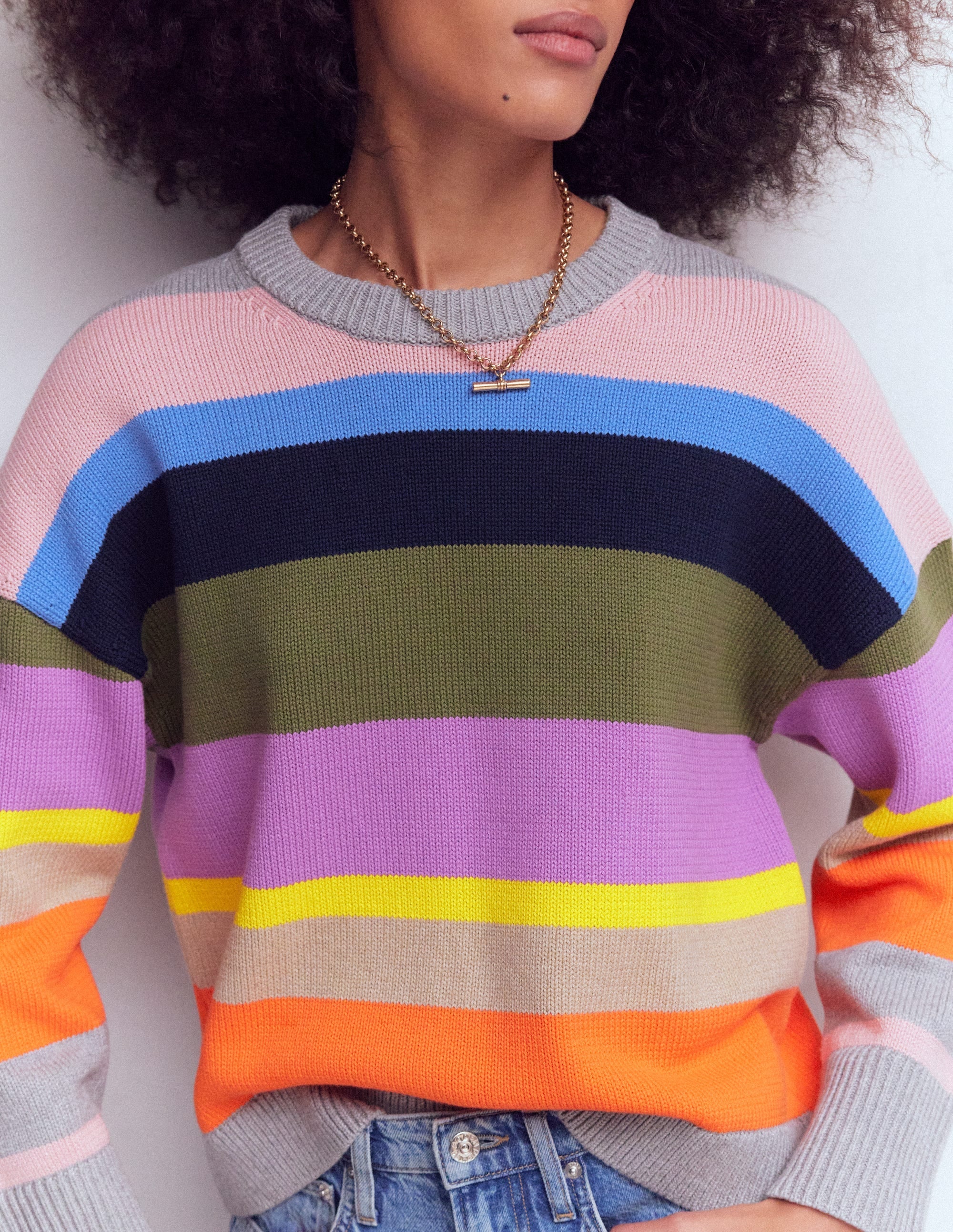 Lucy Relaxed Cotton Sweater-Mutli, Rainbow