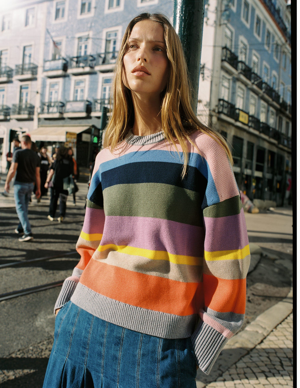 Lucy Relaxed Cotton Sweater-Mutli, Rainbow