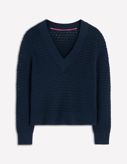 Maeve Textured Cotton Jumper-Navy