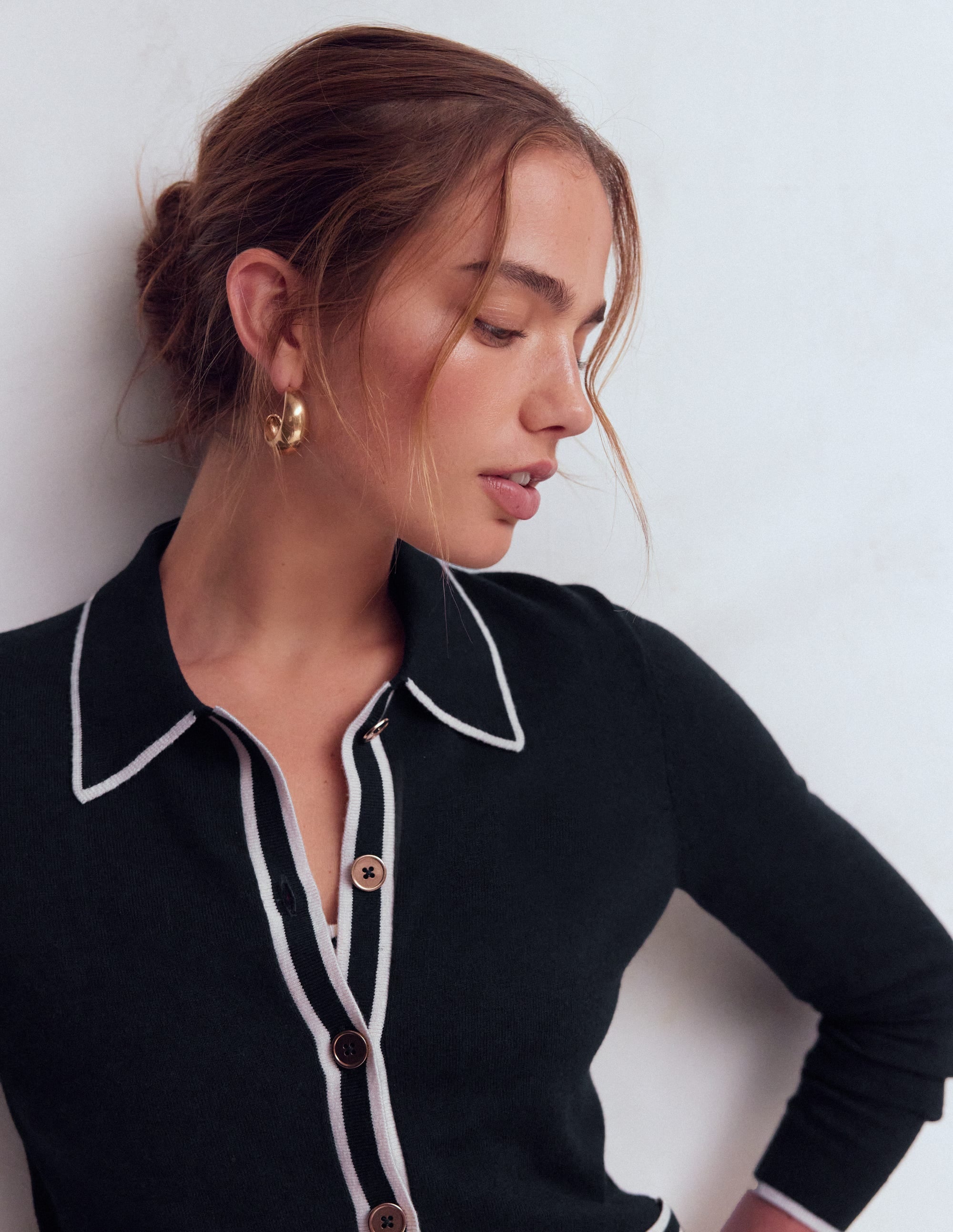 Liz Knitted Collared Cardigan-Navy