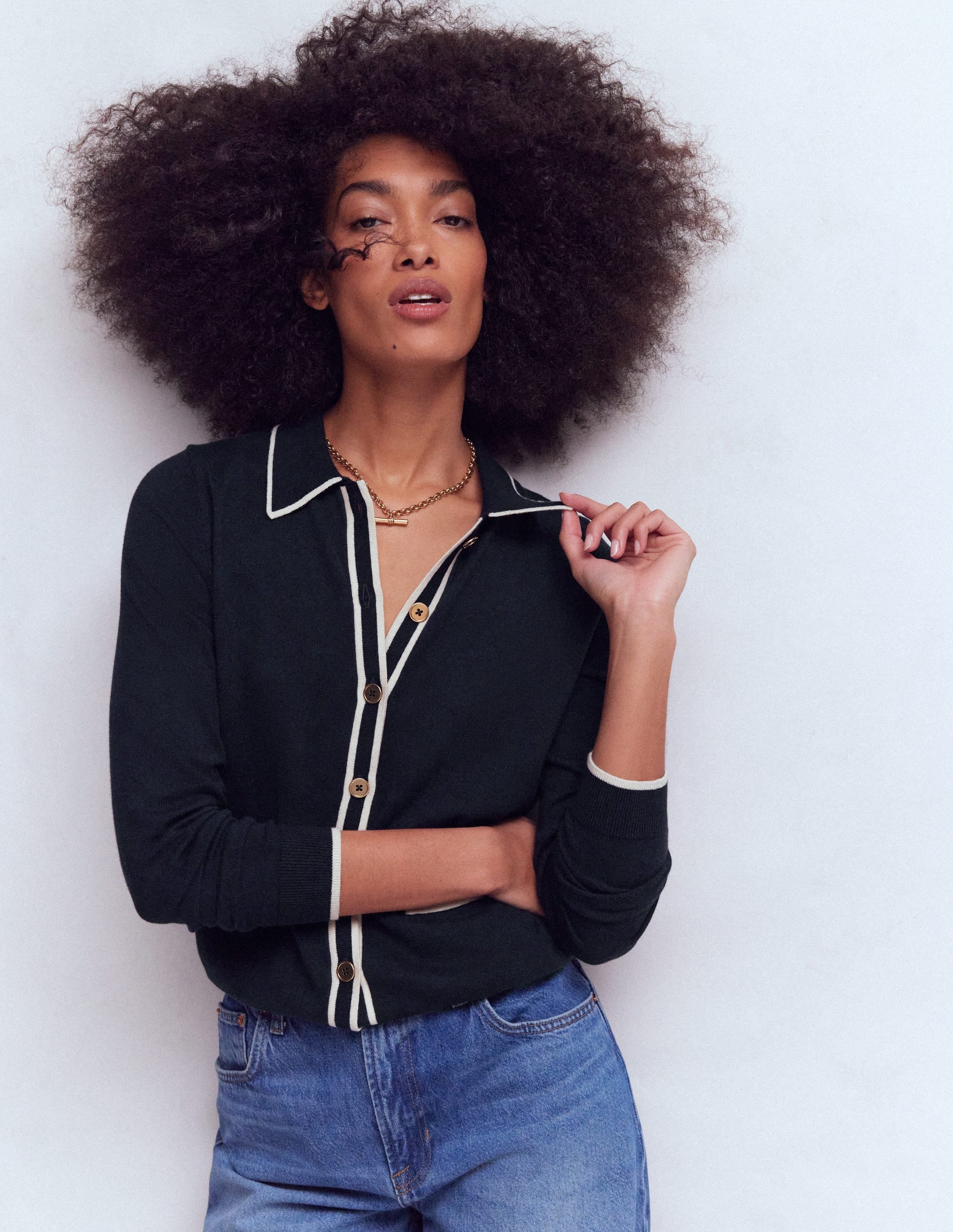 Liz Knitted Collared Cardigan-Navy