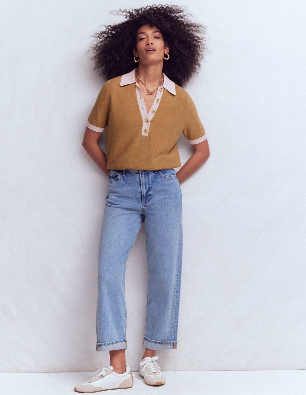 Grace Colour Block T-Shirt-Camel Melange