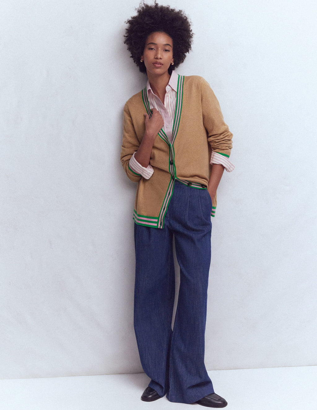 V Neck Longline Cardigan-Camel Melange