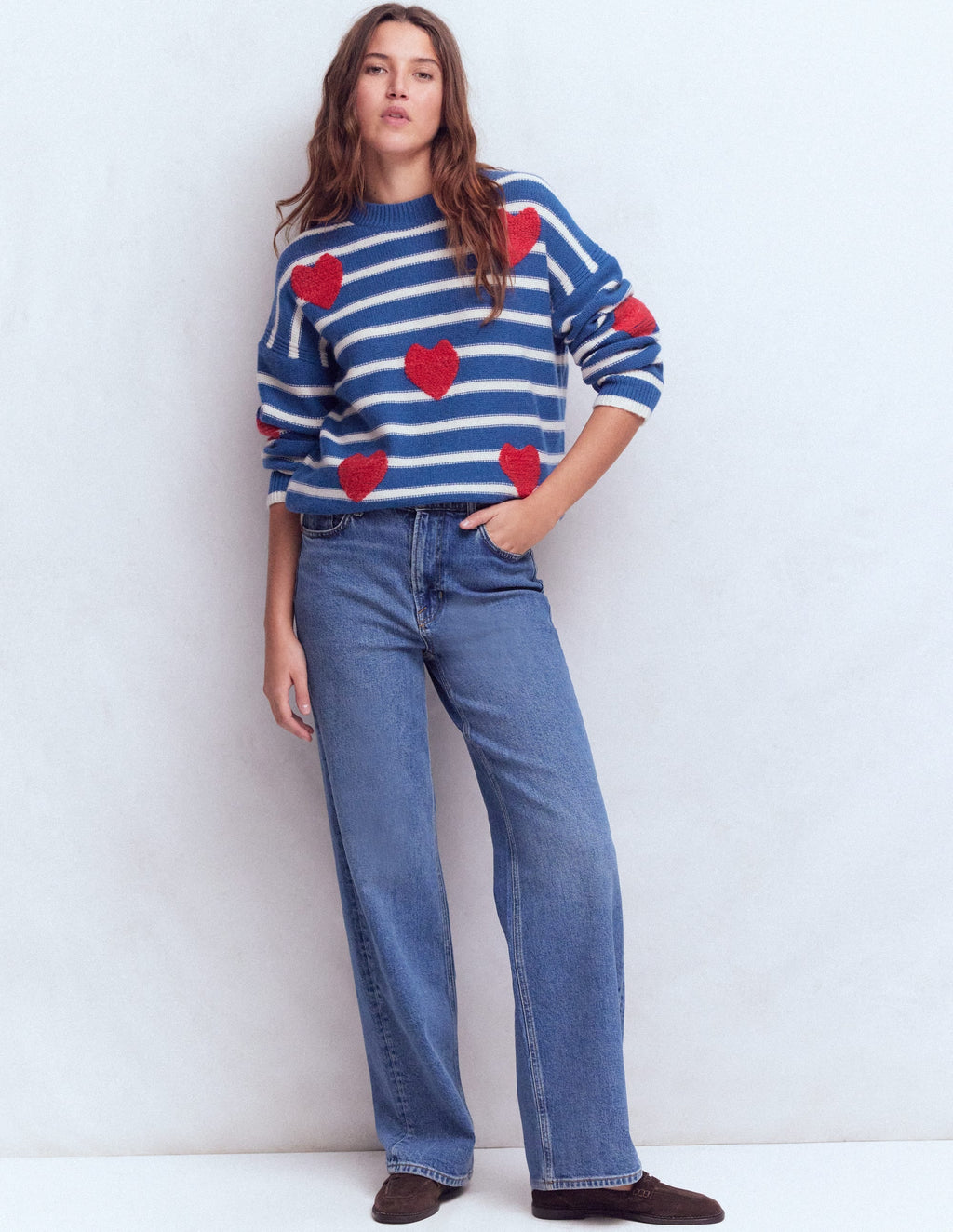 Isa Embroidered Sweater-Delft Blue Hearts