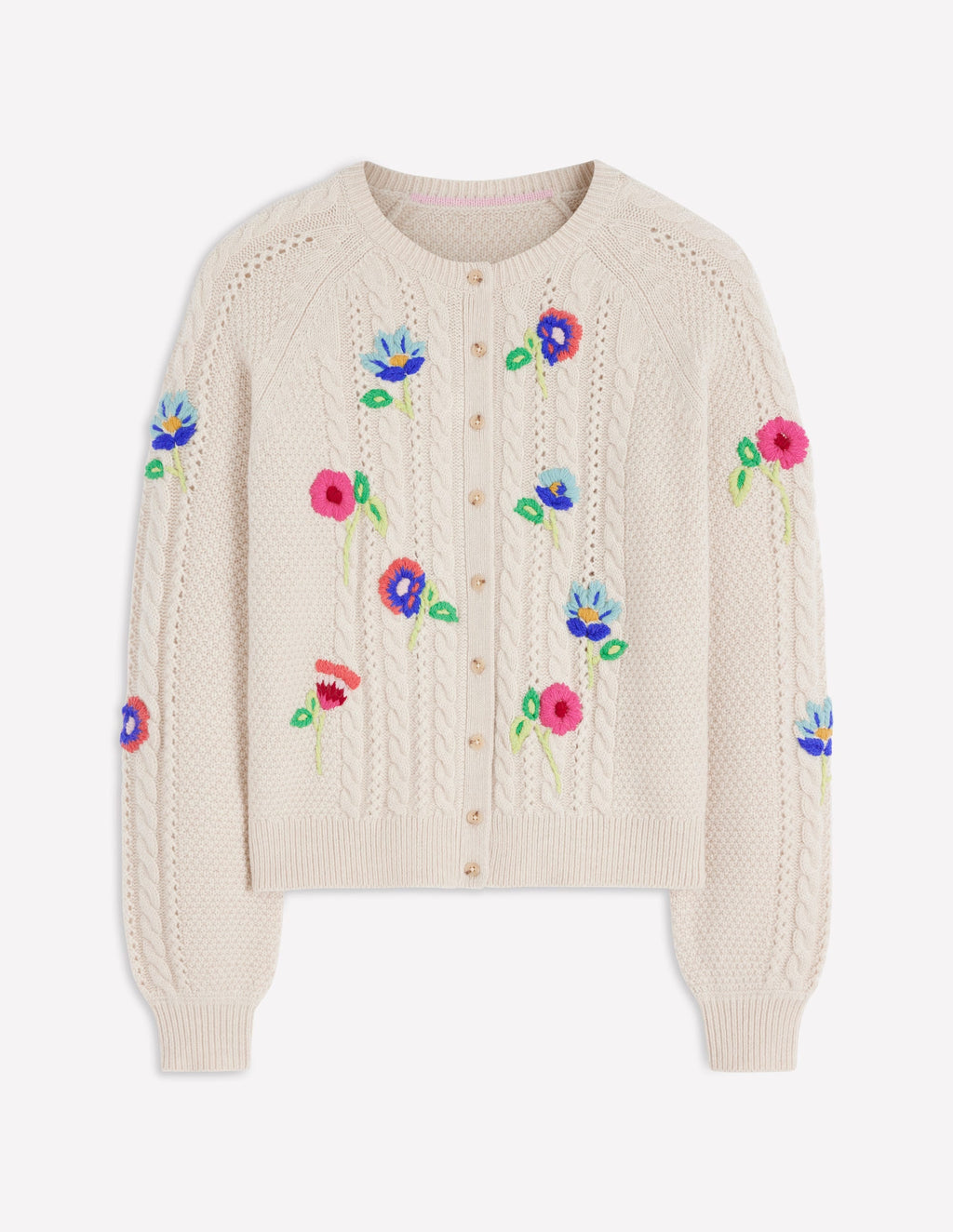 Liv Embroidered Cable Cardigan-Oatmeal Melange