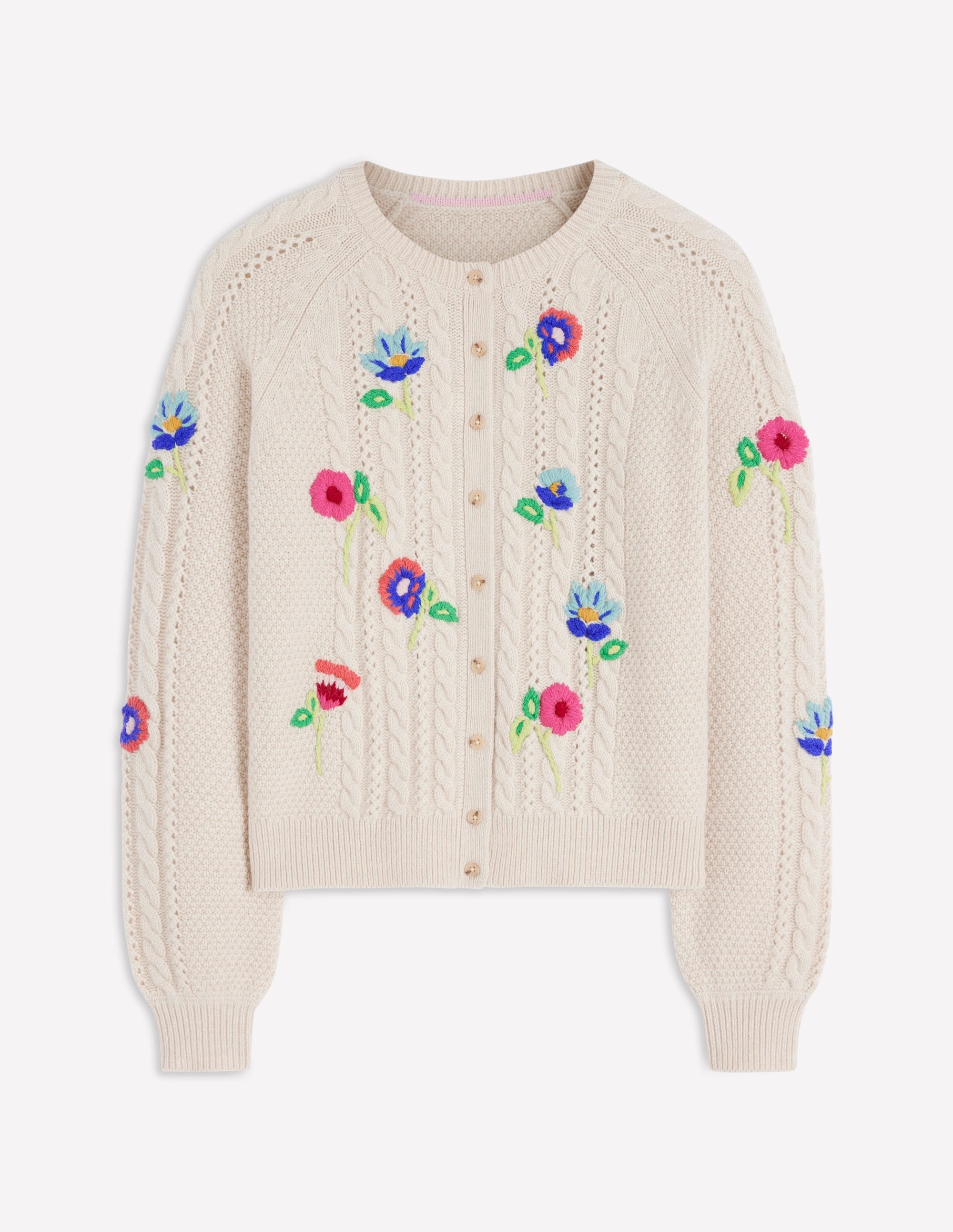 Liv Embroidered Cable Cardigan-Oatmeal Melange