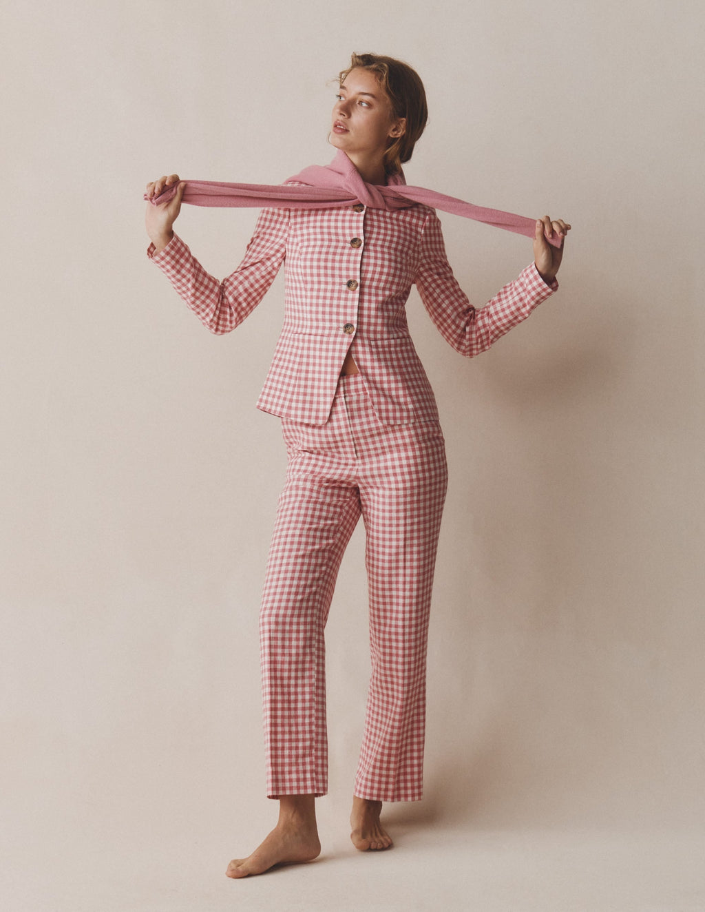 Canonbury 7/8 Linen Pants-Vintage Rose Gingham