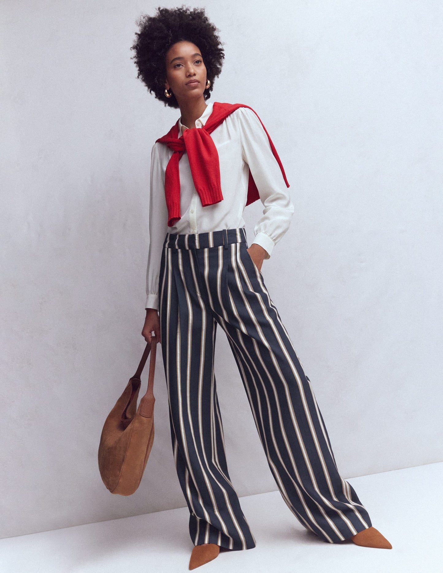 Kensington Tailored Pants-Navy Camel Tram Stripe