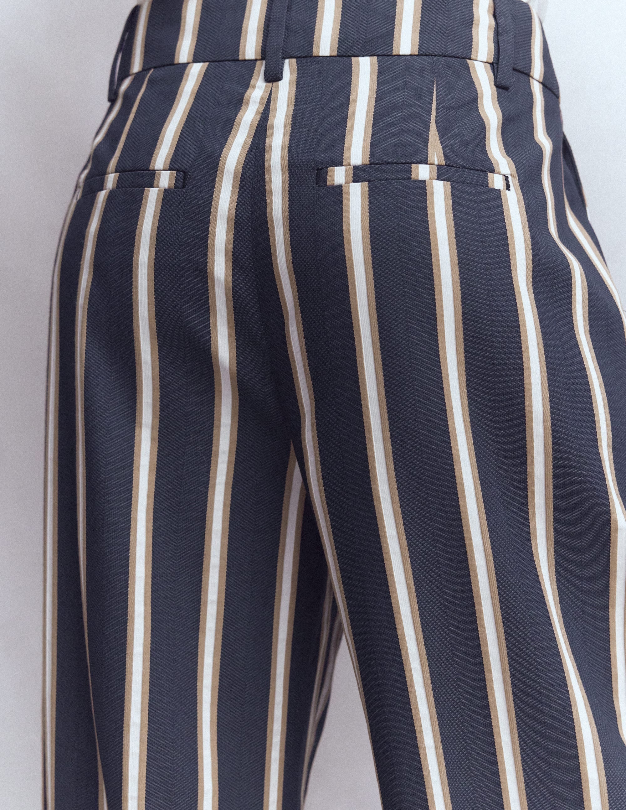 Kensington Tailored Pants-Navy Camel Tram Stripe