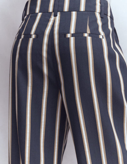 Kensington Tailored Pants-Navy Camel Tram Stripe
