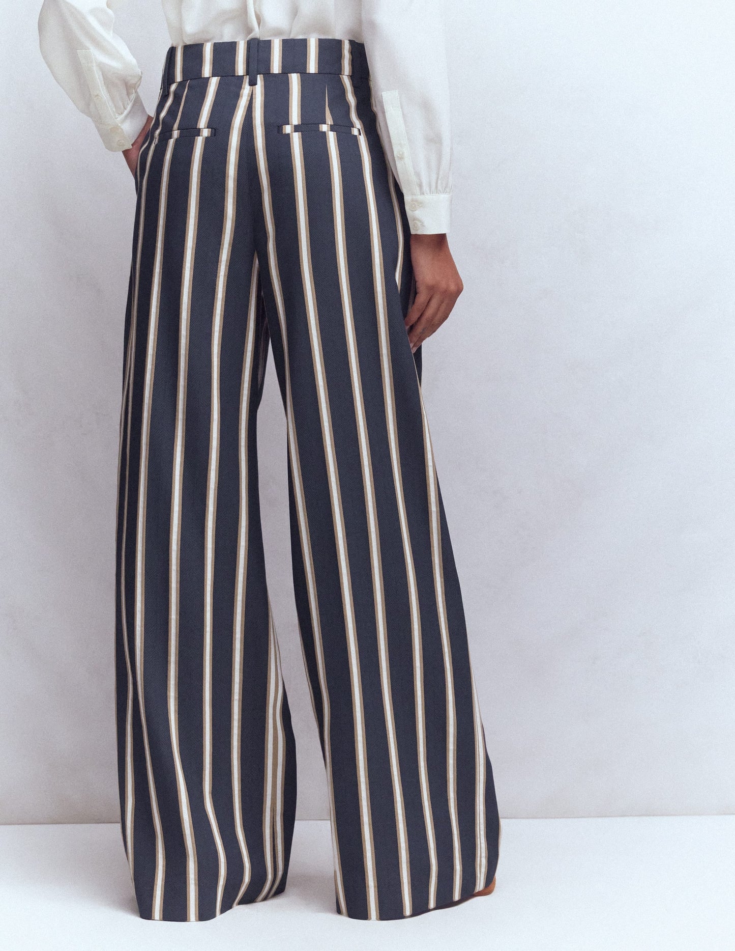 Kensington Tailored Pants-Navy Camel Tram Stripe