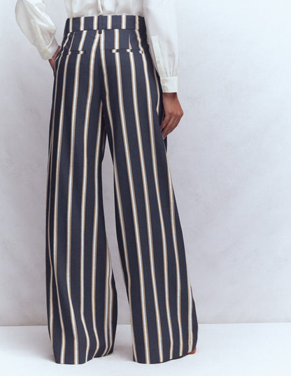 Kensington Tailored Pants-Navy Camel Tram Stripe
