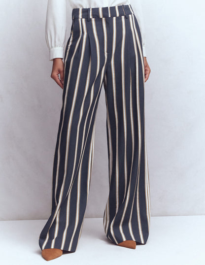 Kensington Tailored Pants-Navy Camel Tram Stripe