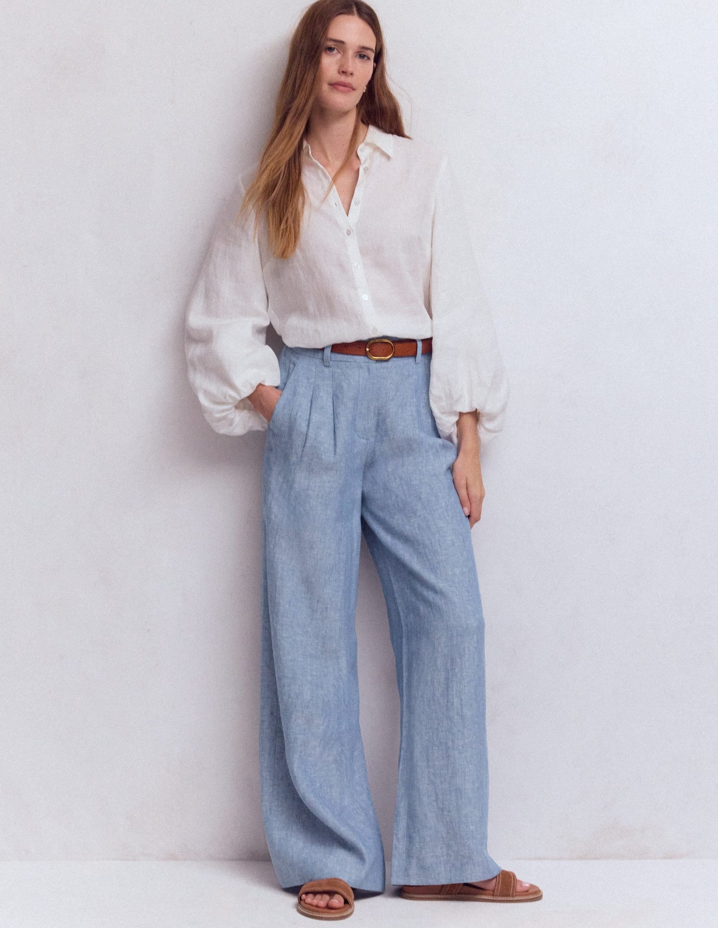 Kensington Linen Pants-Blue Chambray