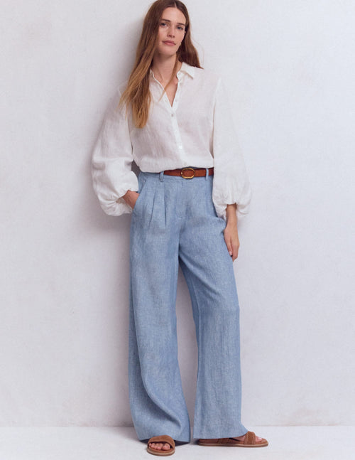 Kensington Linen Pants-Blue Chambray